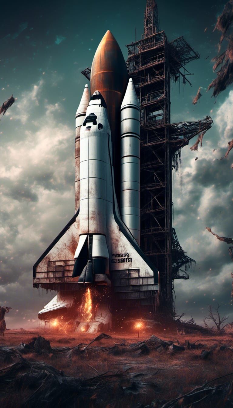Post-Apocalyptic Space Shuttle Launch Illustration