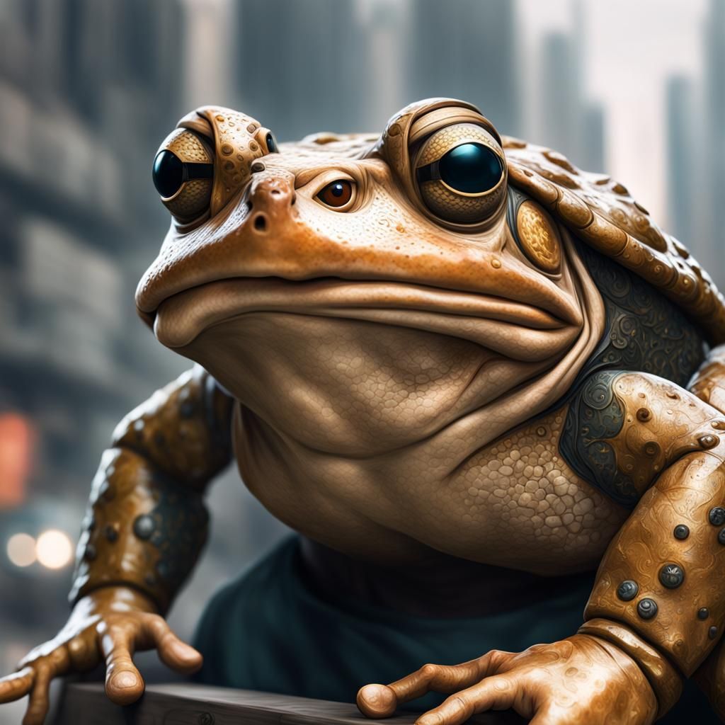 Person Transforms into Toad: Hyperdetailed Concept Art