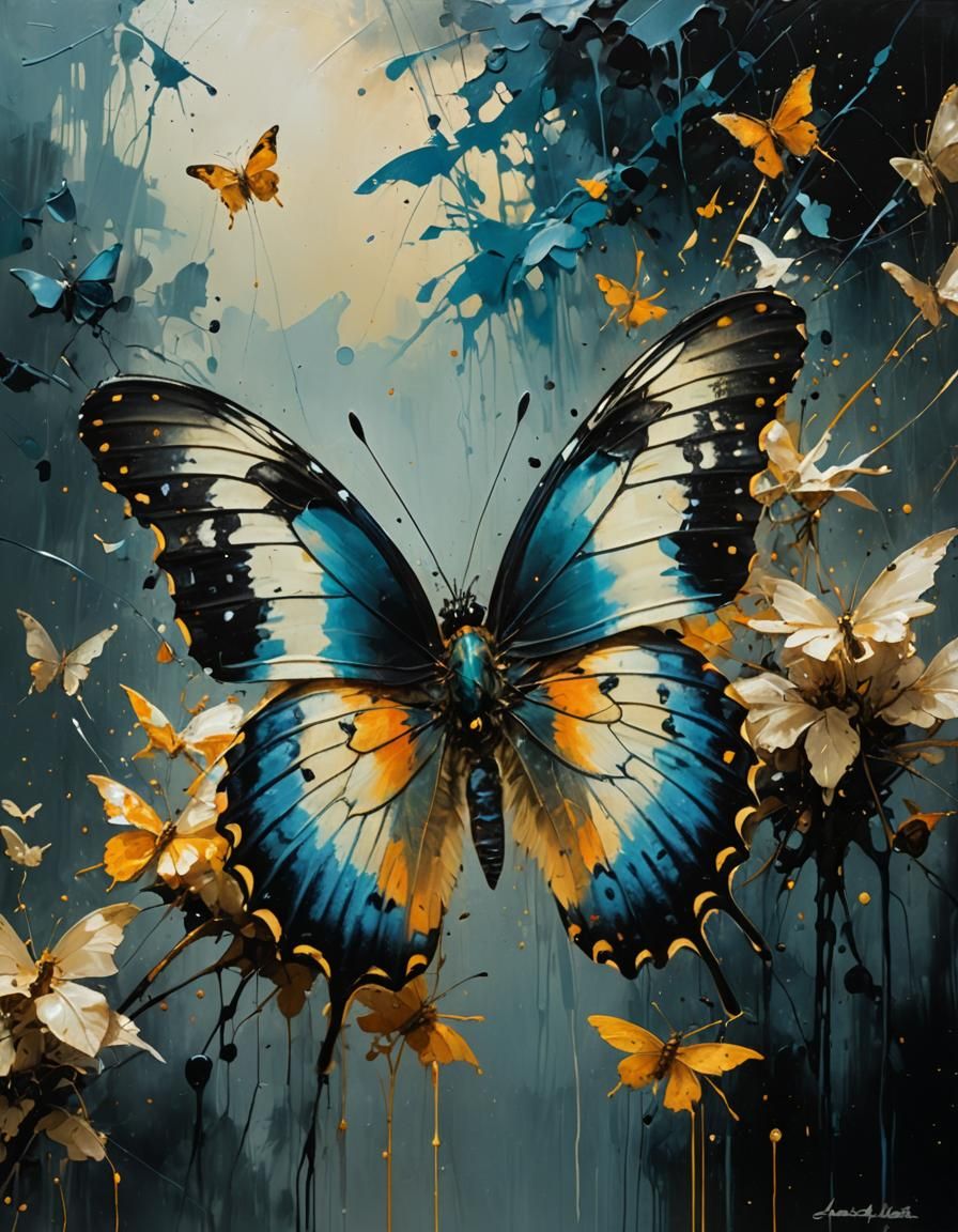 Detailed Butterfly Macro Photograph as Oil Painting