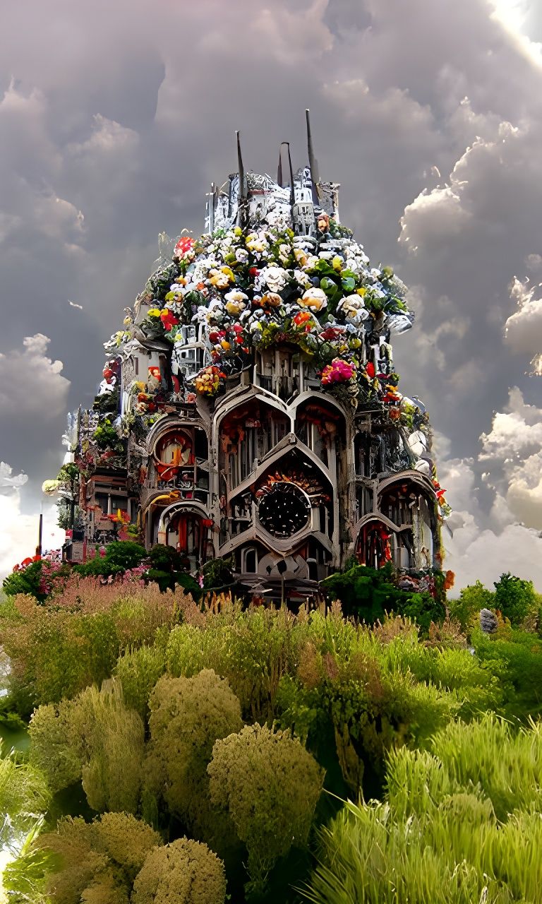 Intricate Flower Cathedral in Hyperrealist Digital Painting