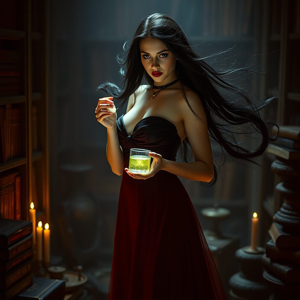 Enchanting Sorceress with Glowing Potion, Gothic Style