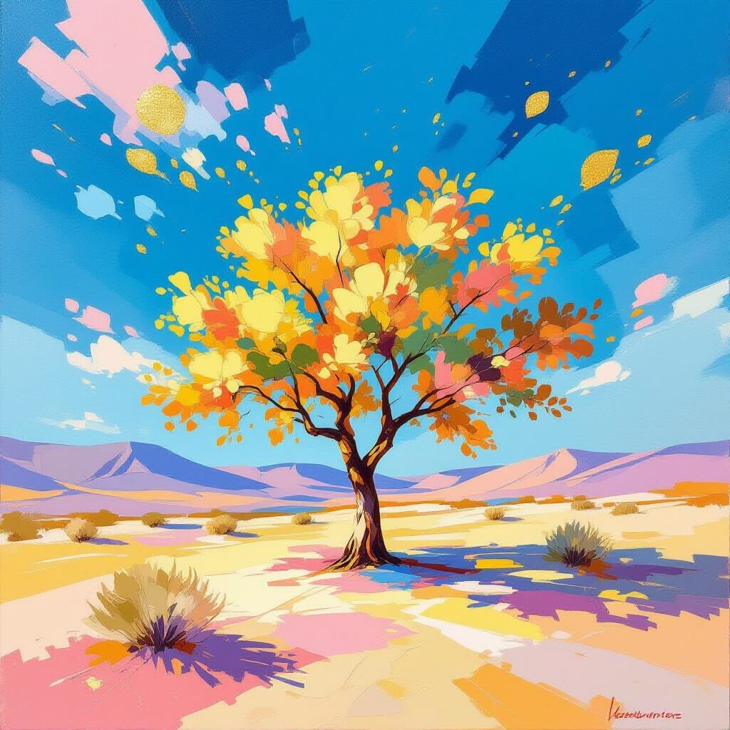 Desert Tree in Impressionist Rococo Style