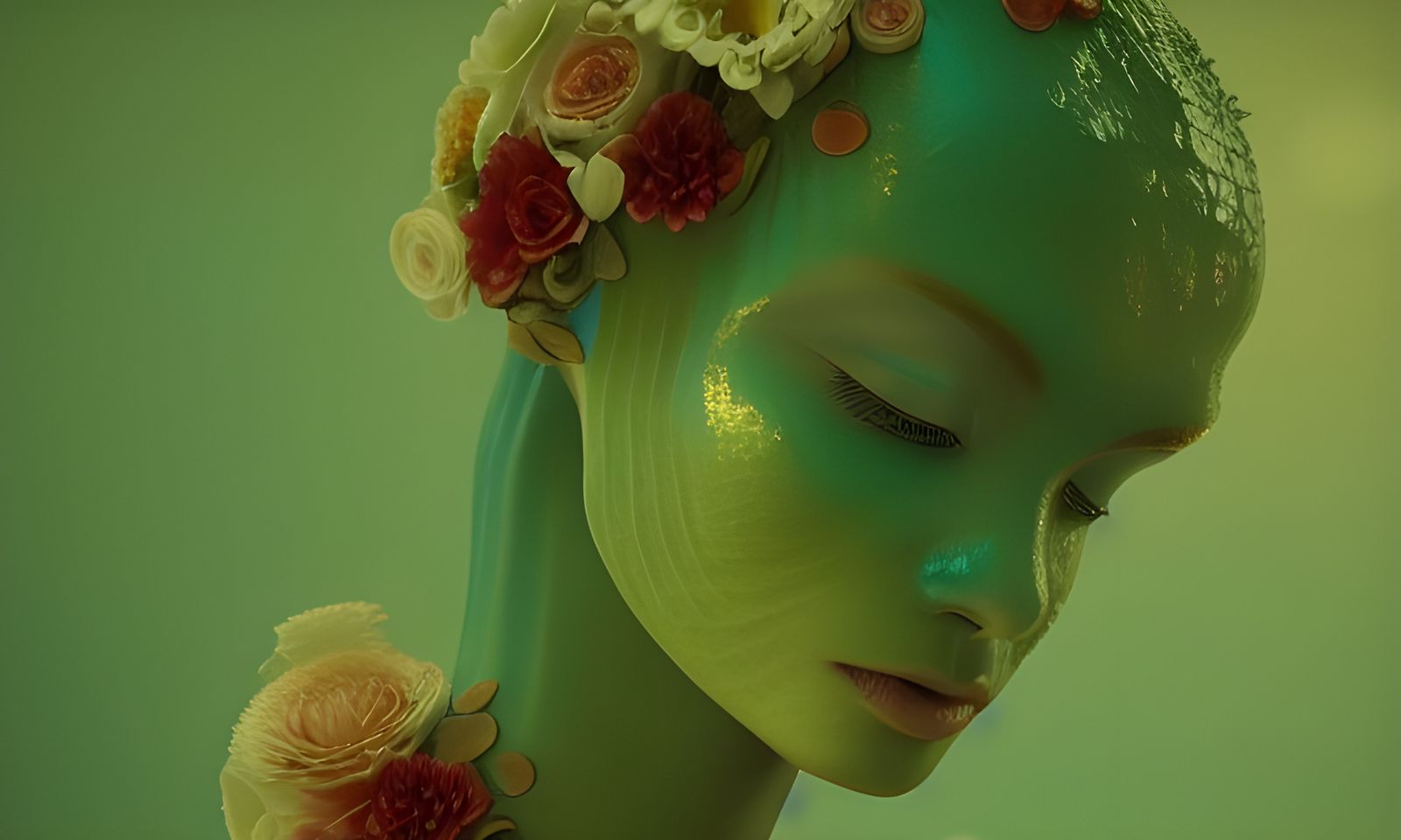 Elegant Alien Pinup Portrait in Ornamental Style