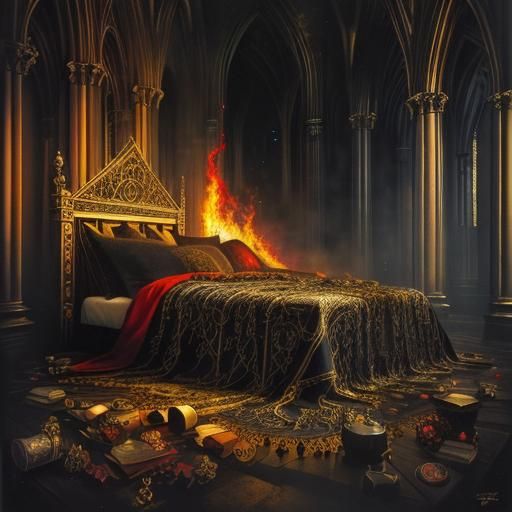 London's Great Fire: Gothic Cathedral Ablaze in Surreal Art