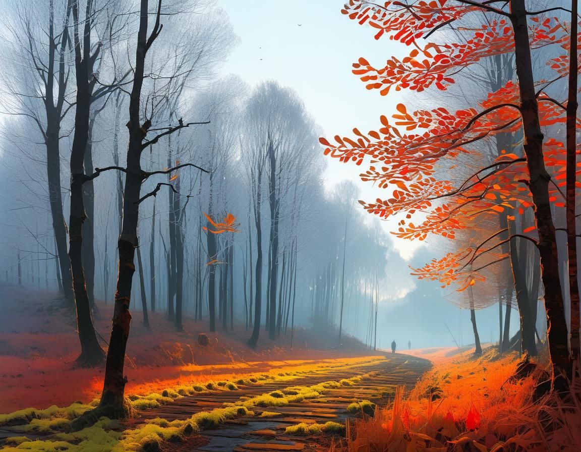 Autumn Leaves Falling in Frost, Inspired by Abstract Styles