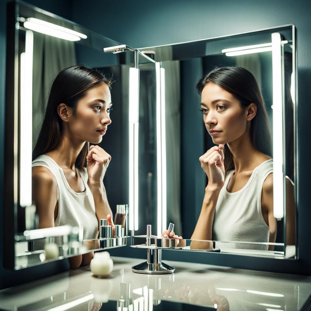 Beautiful Woman's Detailed Reflection in a Mirror