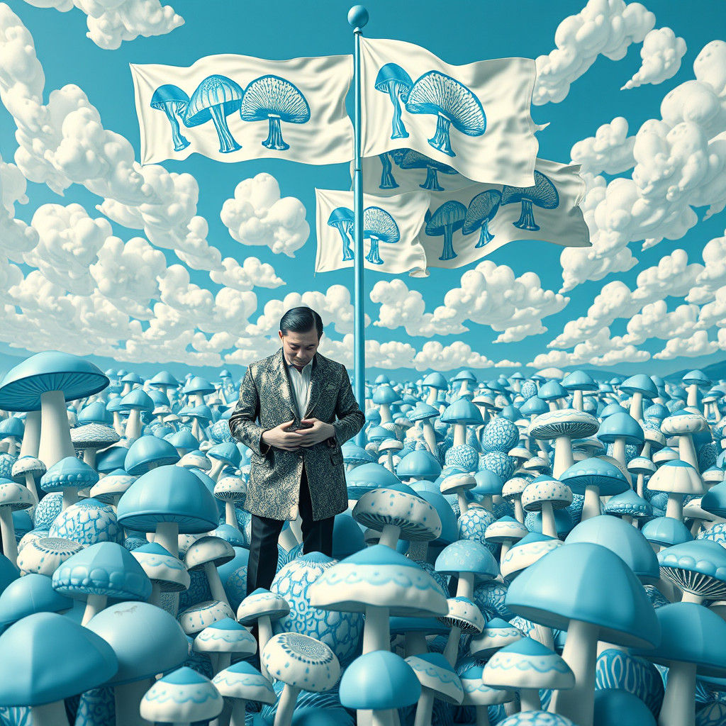 Porcelain Bureaucrats Counting Giant Mushroom Prints