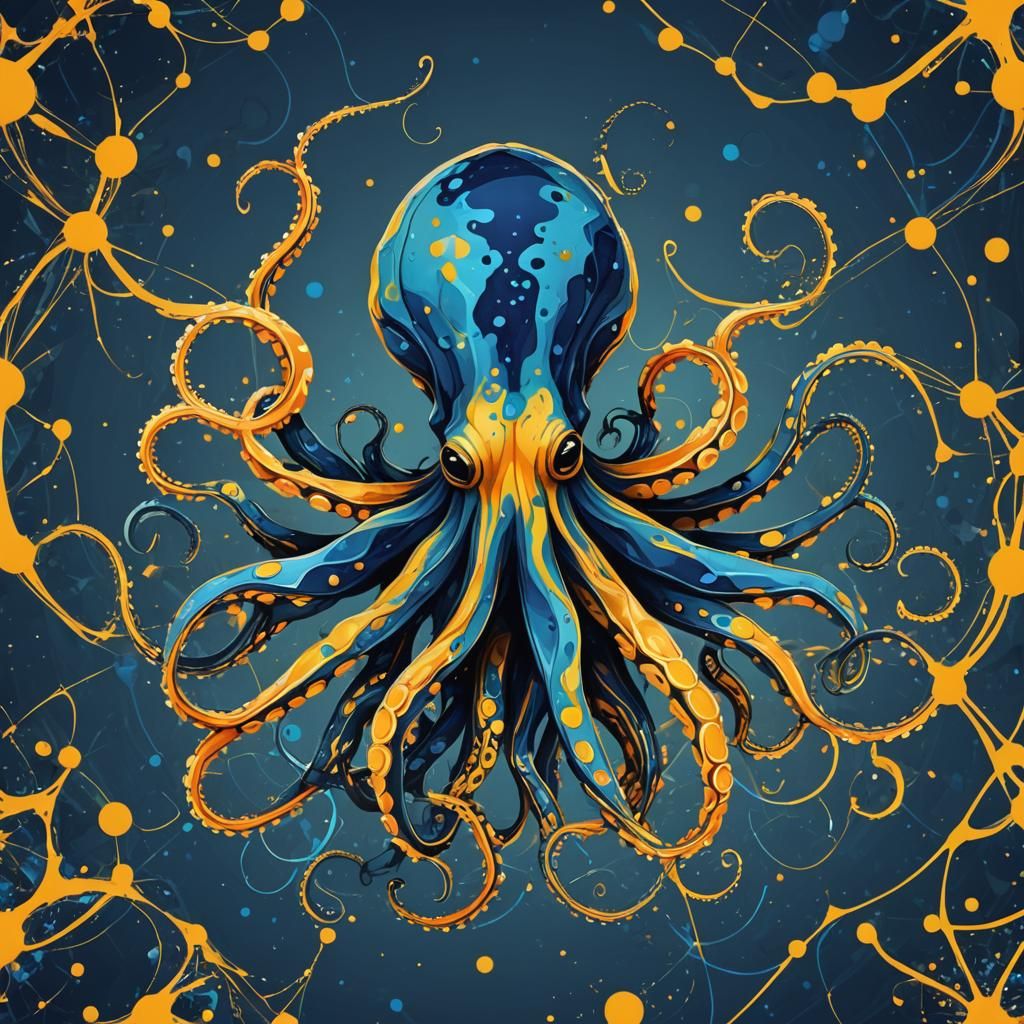 Blue Squid Creature Squirting Ink in Pop Art Style