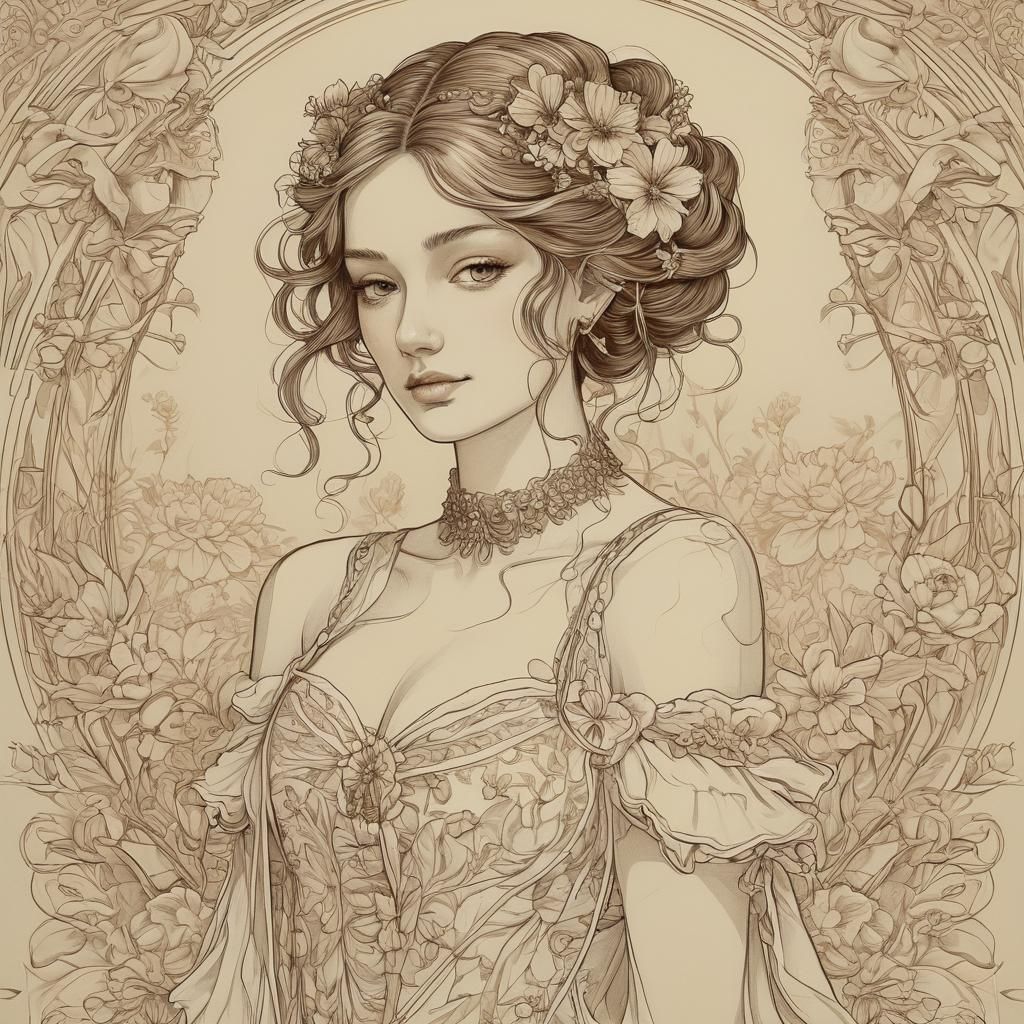 Elegant Art Nouveau Portrait in Imperial Gold Tones