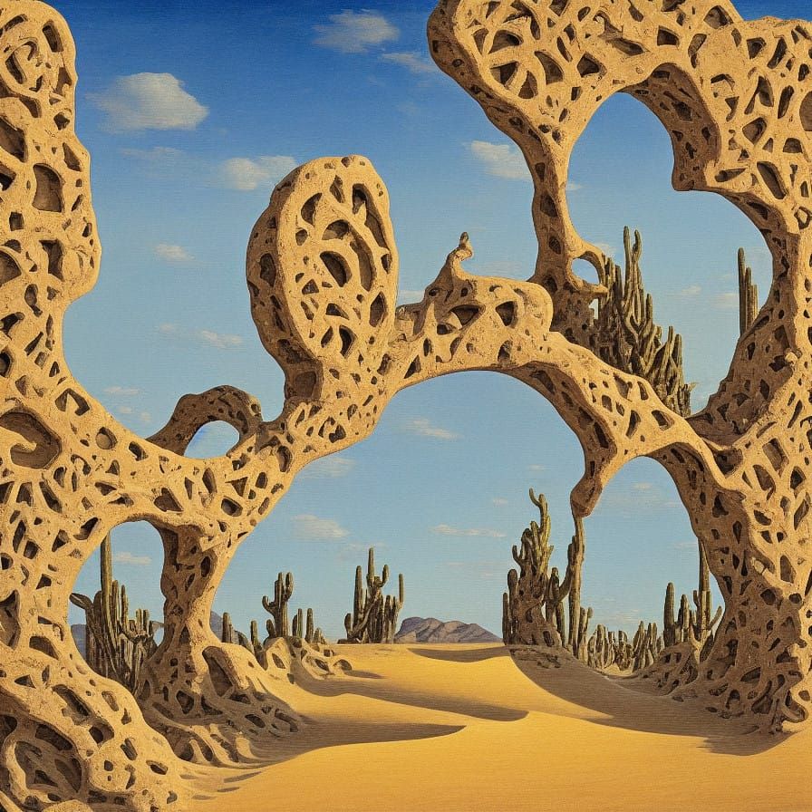 Surrealist Desert Landscape with Fragmented Sculpture and Or...