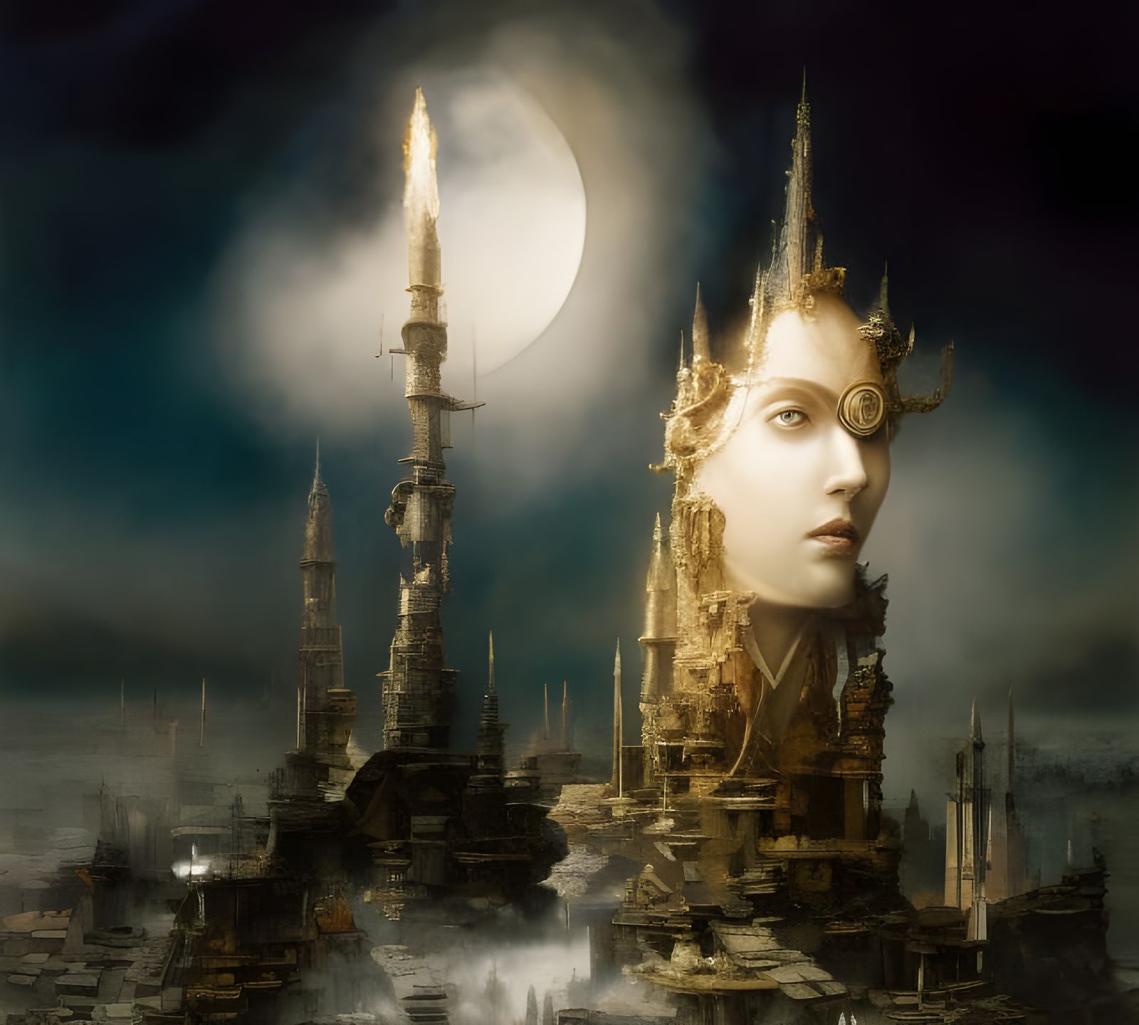 Futuristic Cityscape with Bizarre Creatures, Hyperreal Paint...