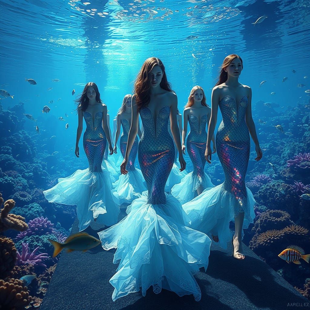 Ethereal Models Present Mermaid Dresses in Vibrant Underwate...