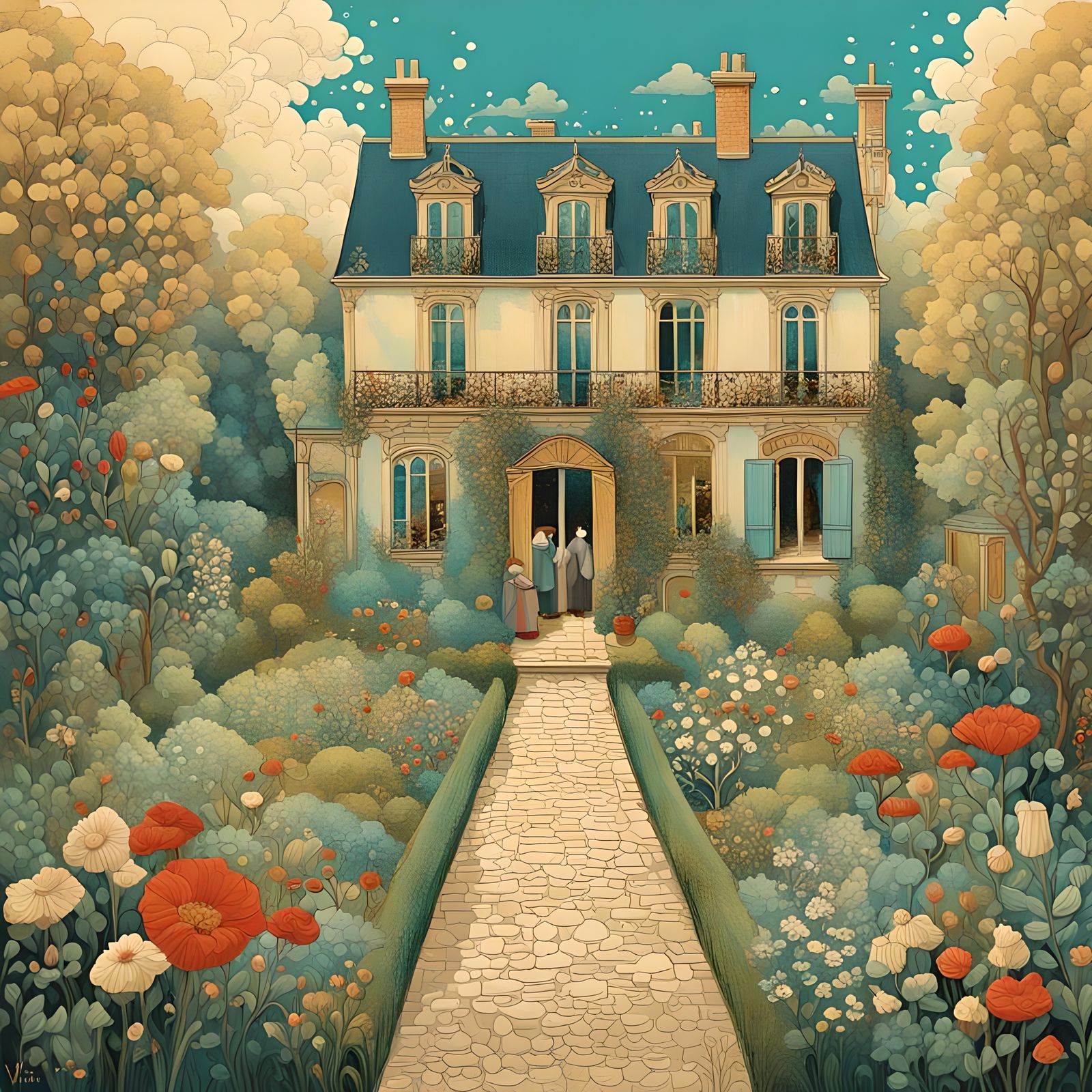 Romantic 19th Century Garden Scene