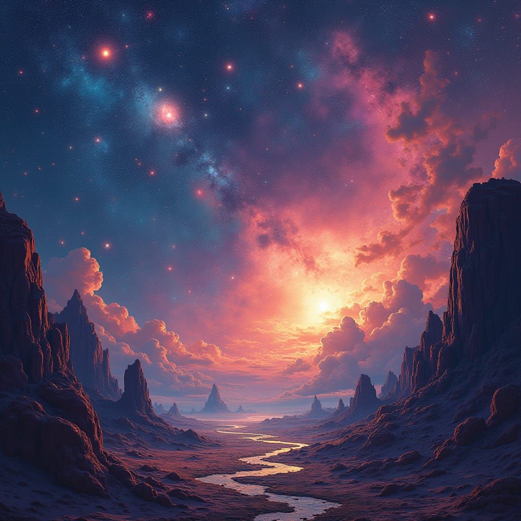 Cosmic Galaxy Landscape in Futuristic Dreamlike Style