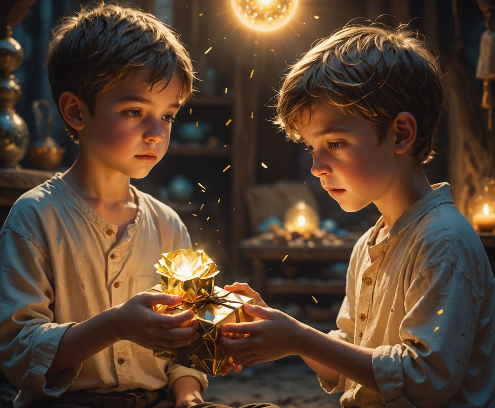 Unsettling Gift Exchange: Awkward Child in Surreal, Grunge O...