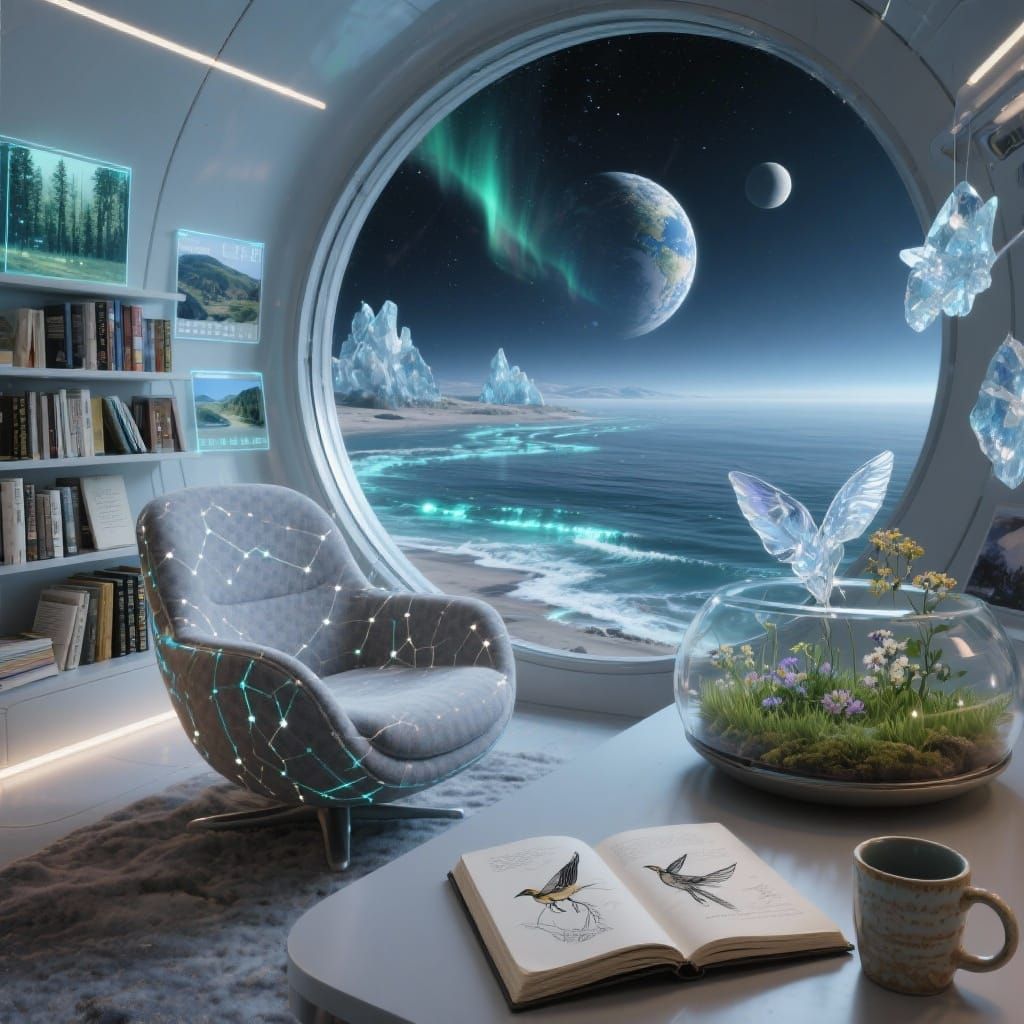 Sci-Fi Reading Nook in Alien Habitat Dome