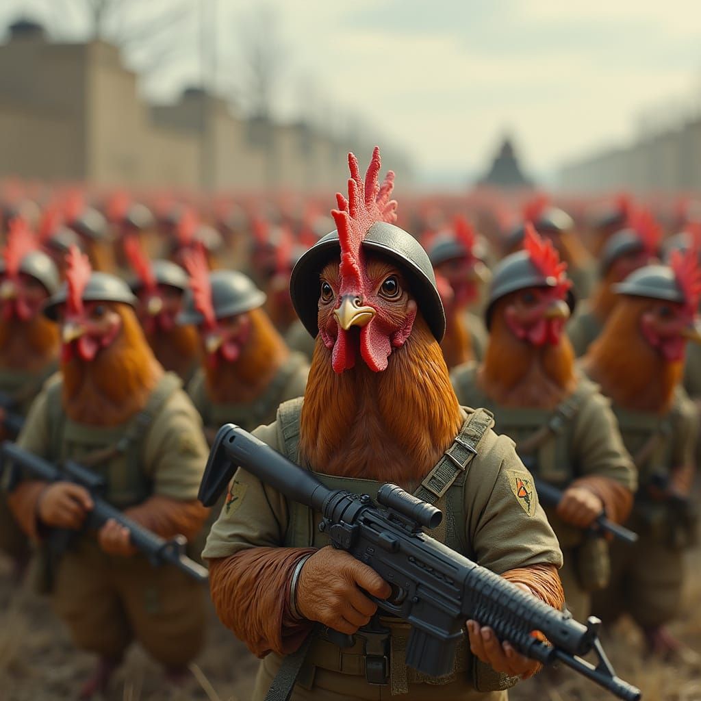 Chickens March to War in Gritty Military Formation
