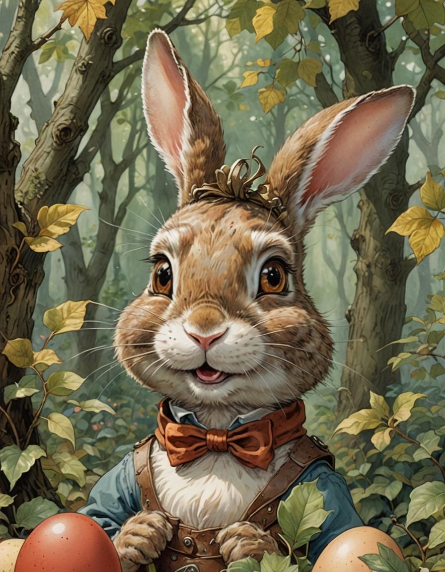 Bunny Scouts Egg Hunt in Whimsical Steampunk Forest
