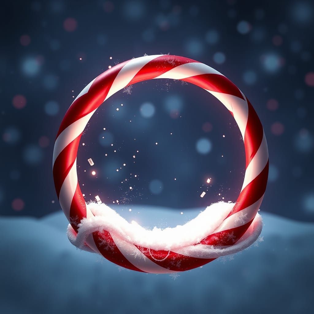 Christmas Candy Cane Circle with Snowman Accent