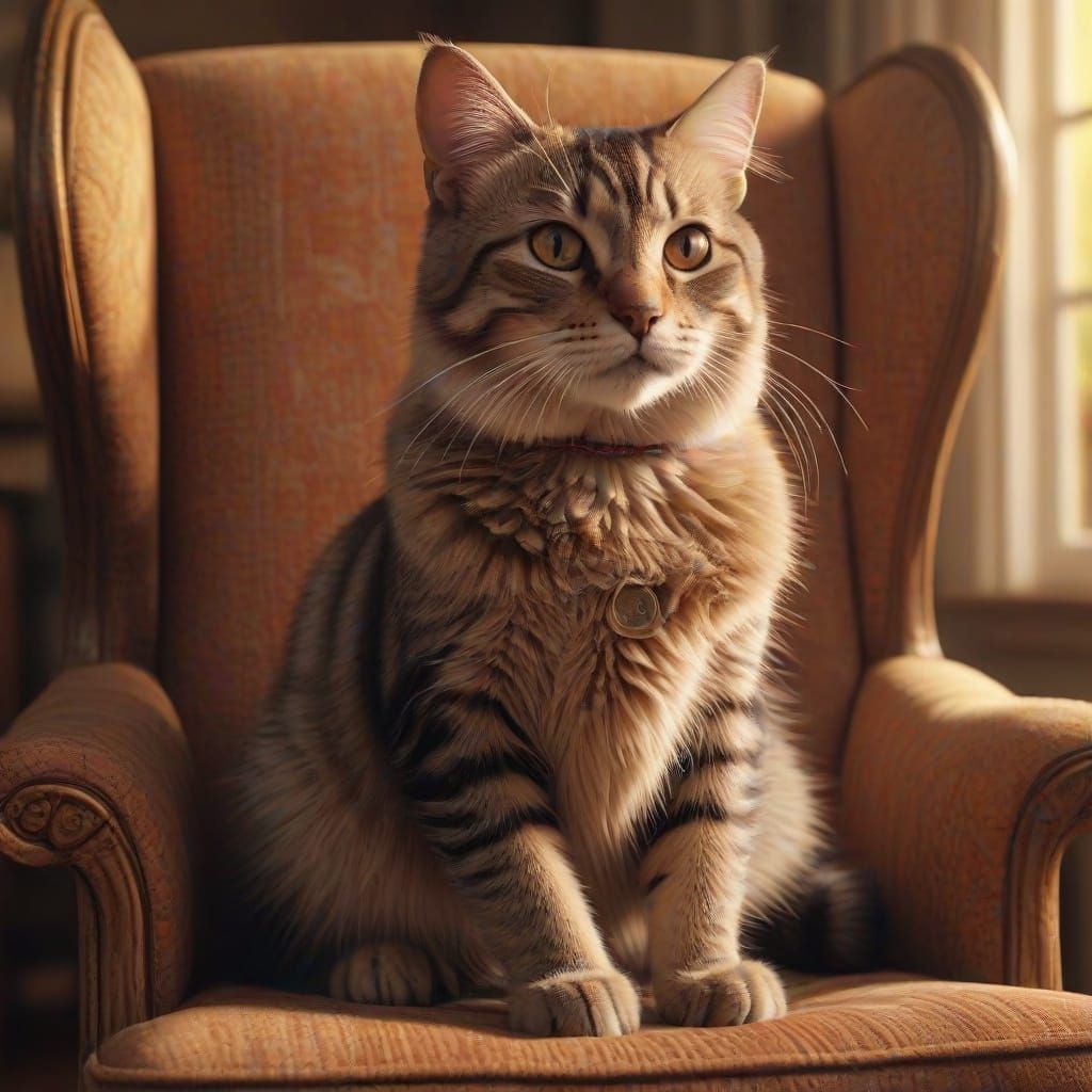 Three Cats in Armchair: 3D Family Portrait