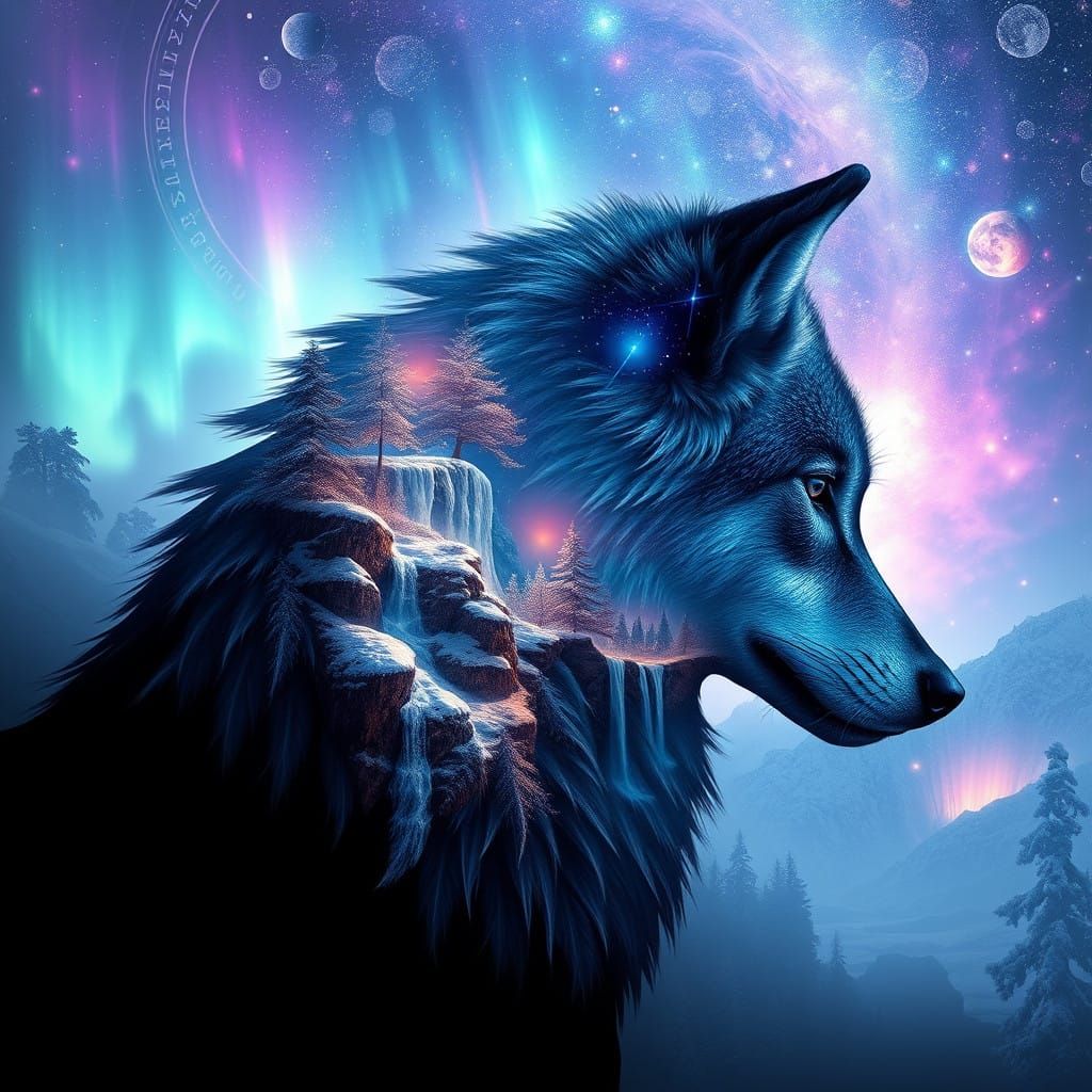 Wolf Enchantress Blends with the Cosmic Winter Landscape