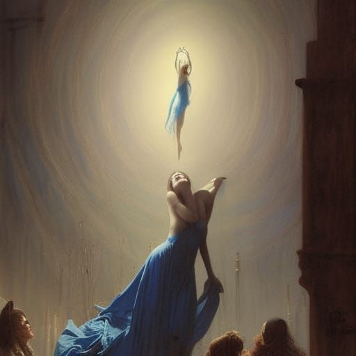 Dreamcatcher Over Woman in Blue Dress: Gothic Horror