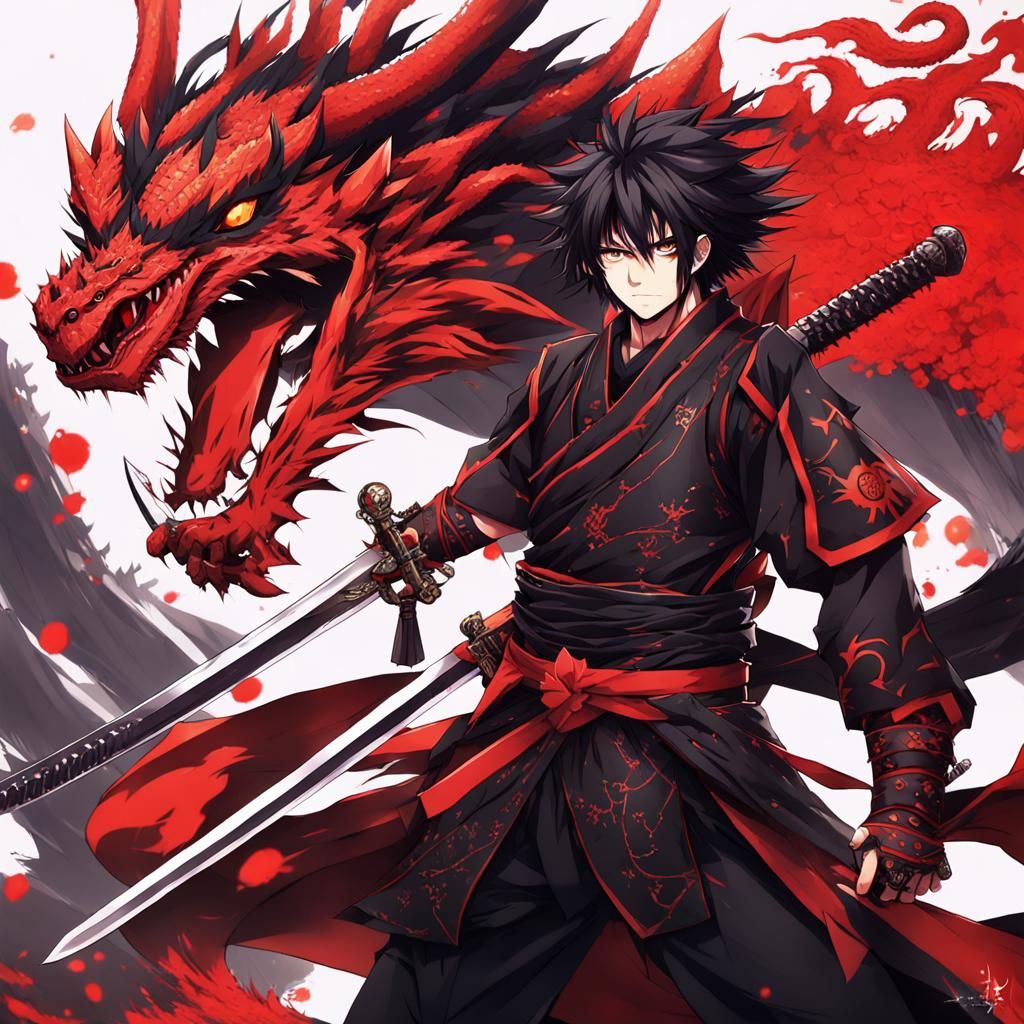 Anime Samurai with Dragon in Manga Style