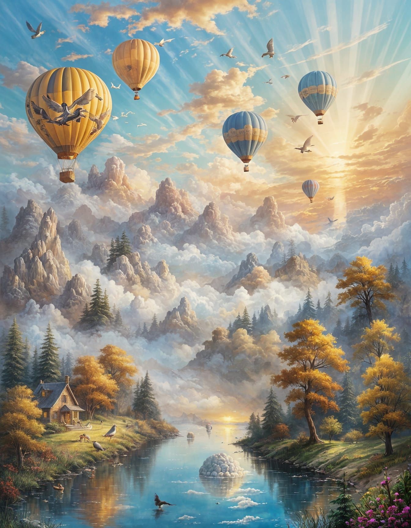 Hot Air Balloons in a Cloudy Sky