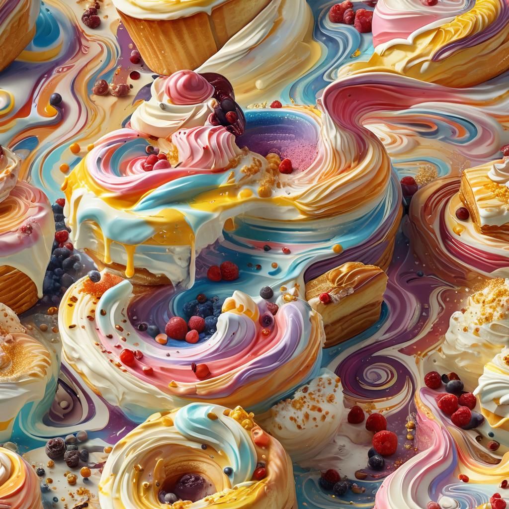Colorful Dessert Illustration in Wayne Thiebaud Style