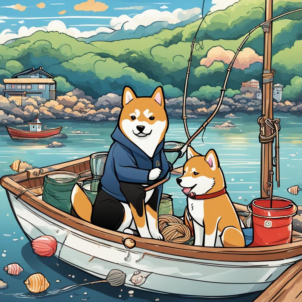 Shiba Inu Relaxing in Fishing Boat