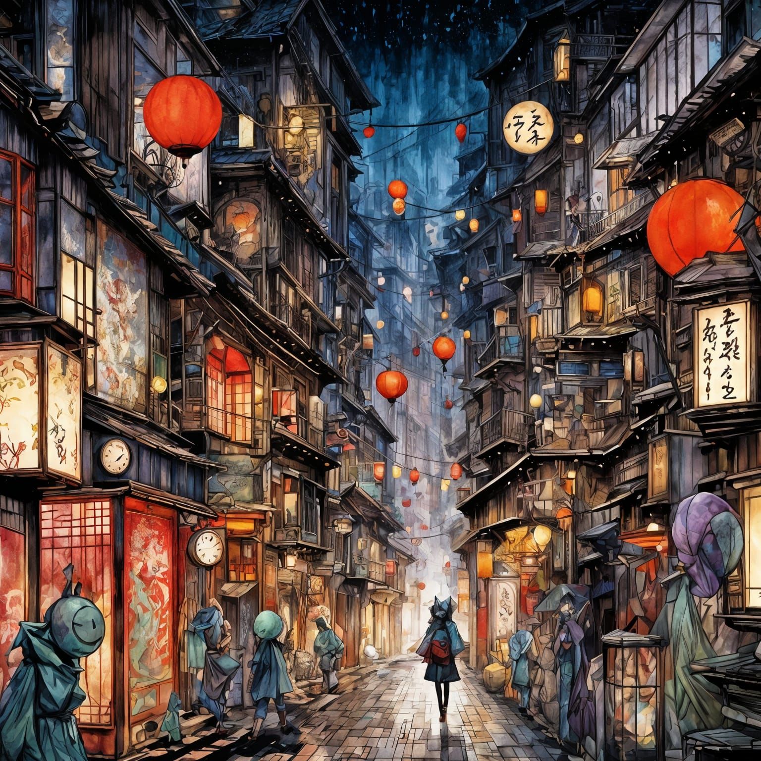 Mystical Anime Cityscape in Traditional Digital Art Style