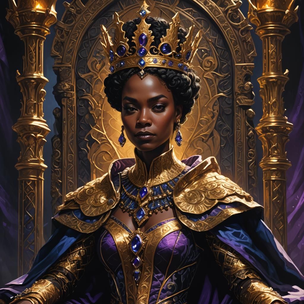 Regal Black Queen Portrait in Dark Fantasy Style