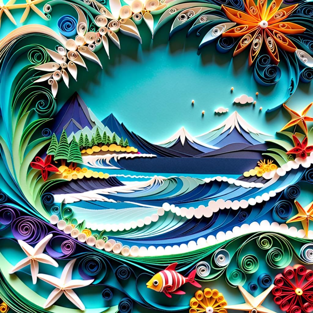 Quilled Papercraft Seascape in High Definition