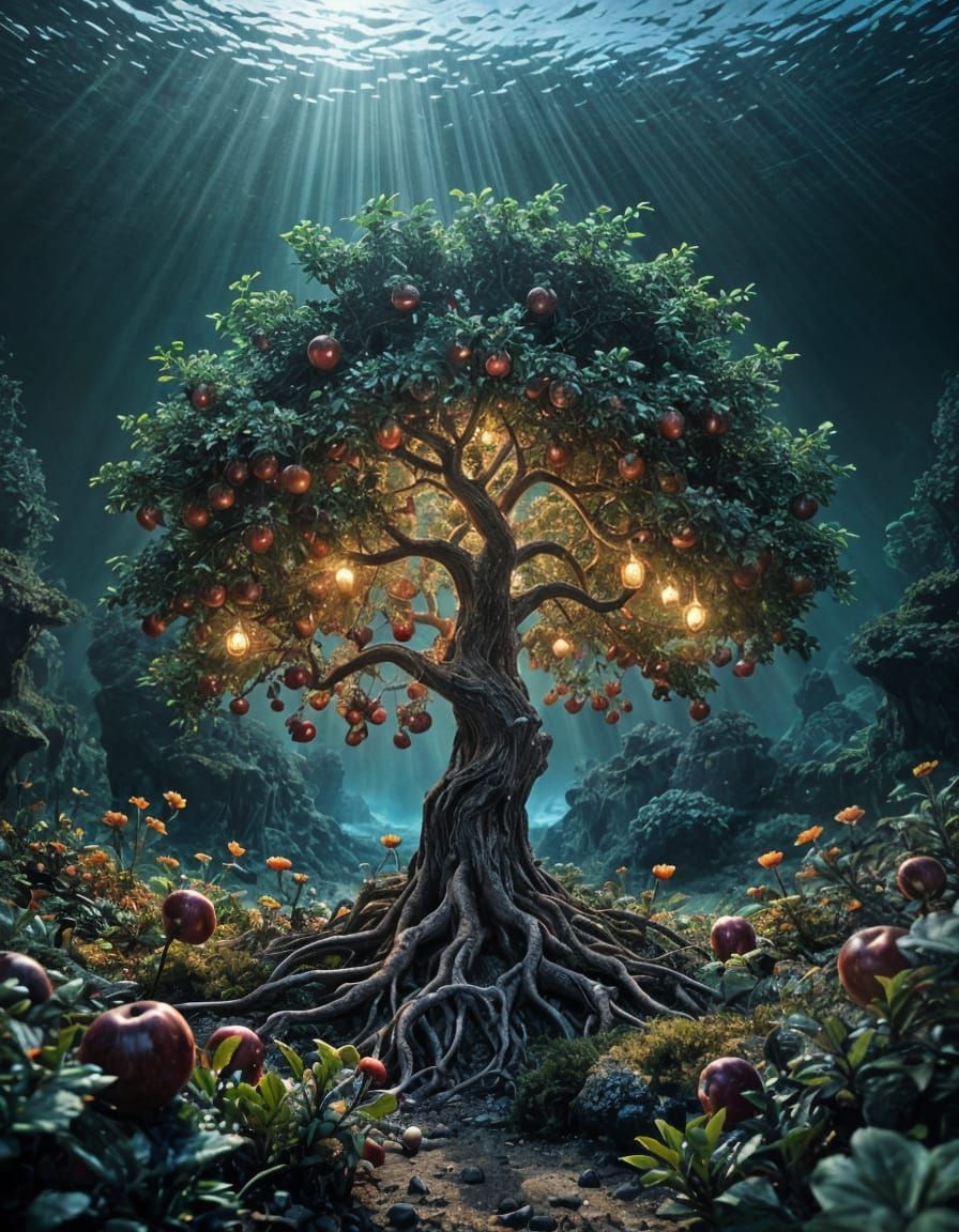 Epic Cinematic Underwater Apple Tree in Stunning Digital Det...
