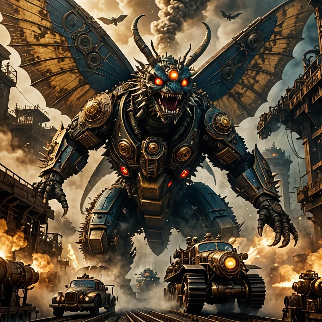 Epic Steampunk Battle: Mothra vs. Godzilla