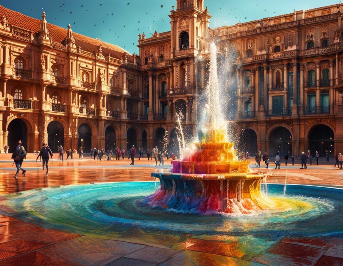 Plaza de Espana: Hyperrealistic Splash Art