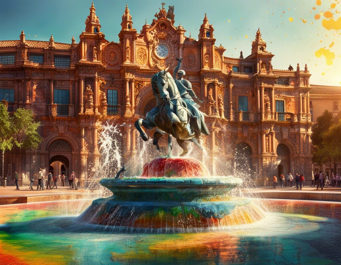 Hyperrealistic Plaza de Espana Splash Art