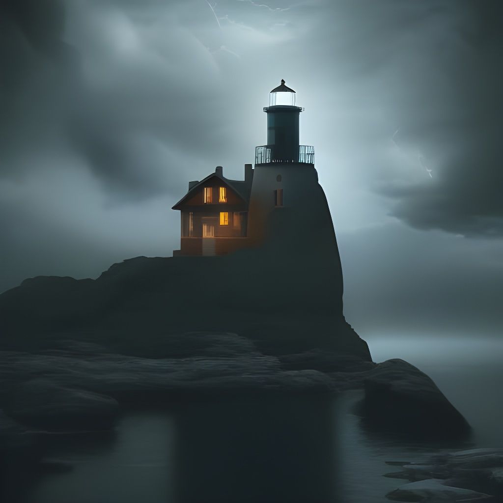Lighthouse on Stormy Rock: Dramatic Digital Painting