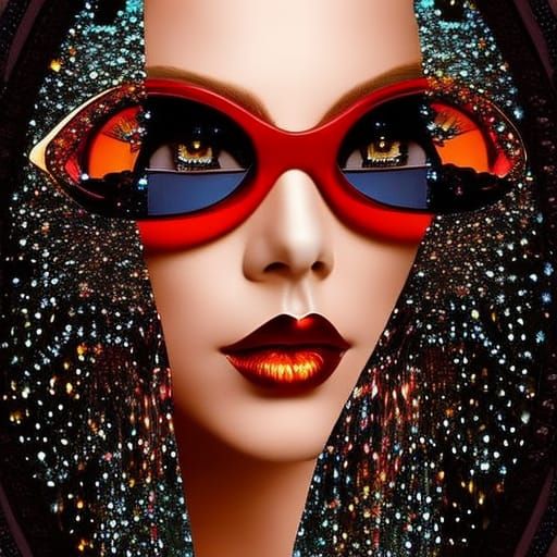 Woman with Sequined Glasses in Psychedelic Portrait