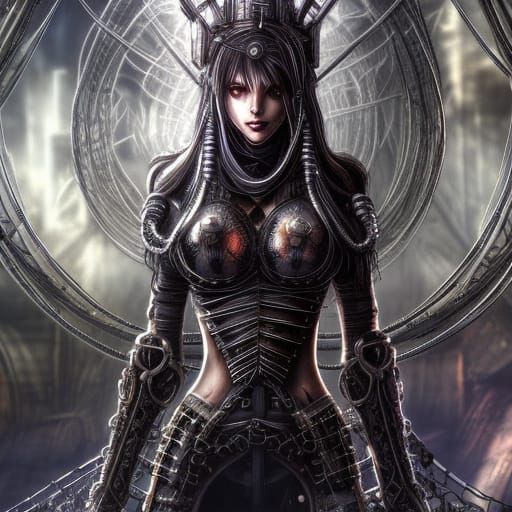 Biomechanical Witch Technomancer in Underground Ruins