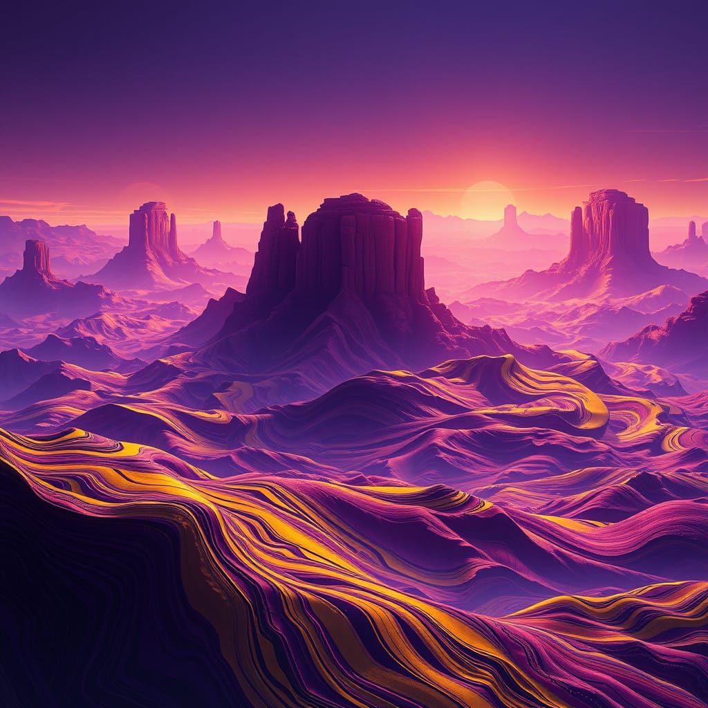 Mesas Wobbling Like Painted Ribbons in Dark Fantasy Style