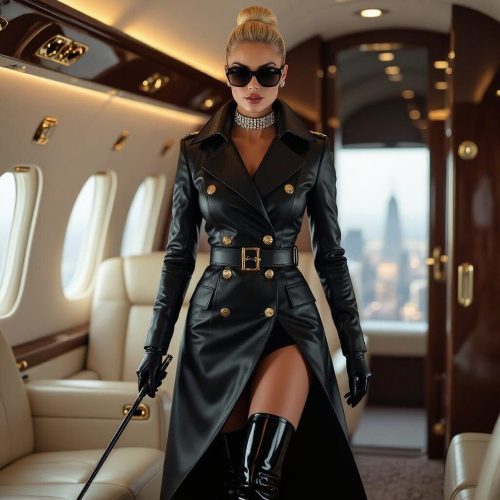 Elegant Woman in Private Jet, Photorealistic Style