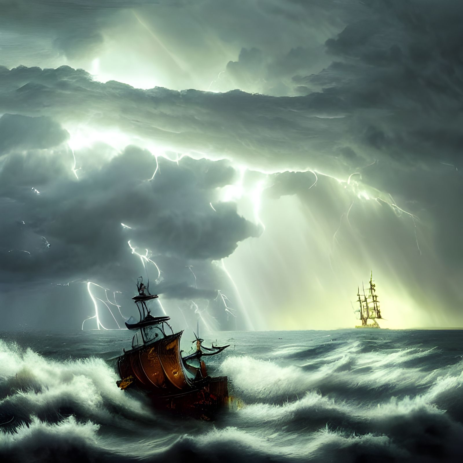 Pirate Ship in a Bottle During Stormy Weather