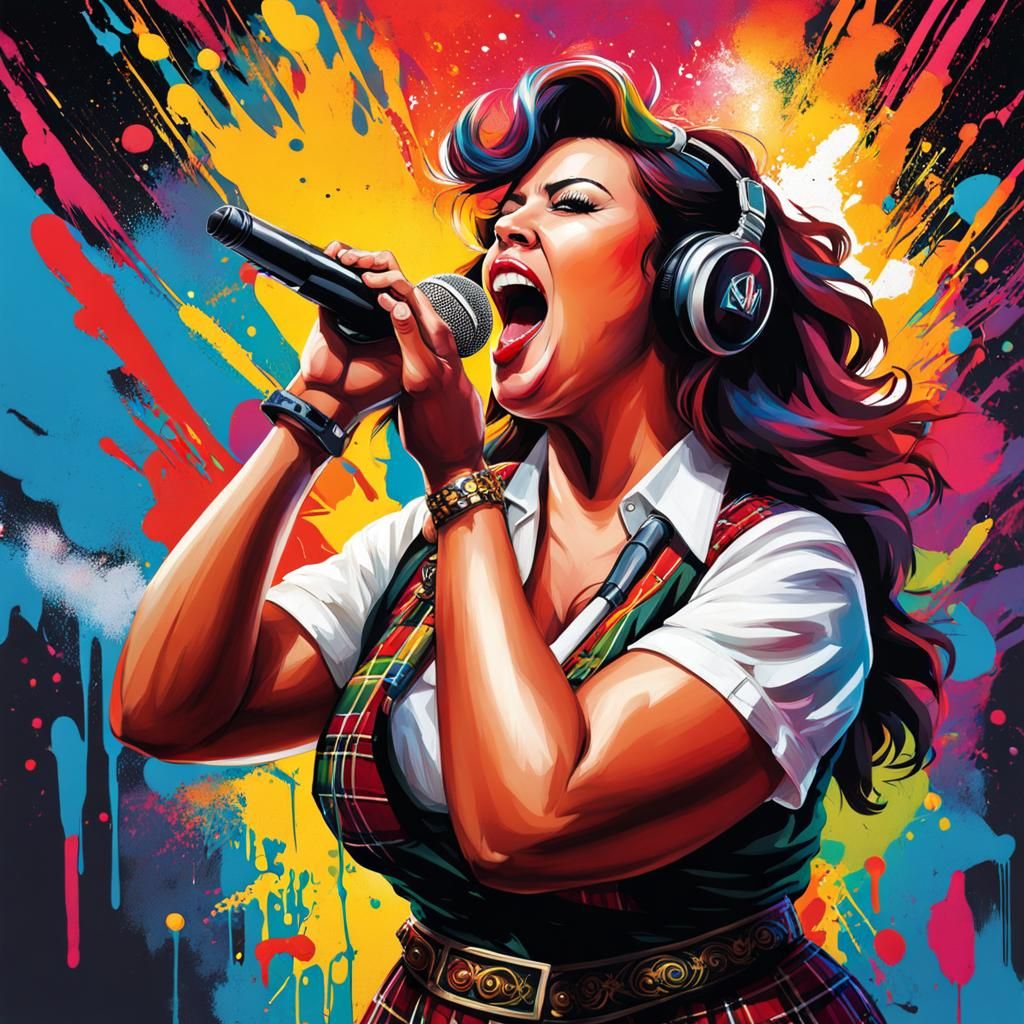 Cuban Woman Singing on Stage in Graffiti Art Style