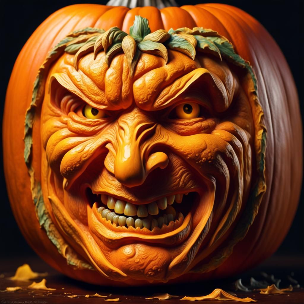 Hyperrealistic Pumpkin Carvings in Splash Art Style