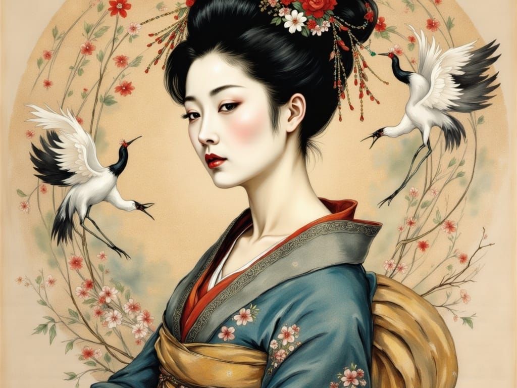 Elegant Geisha Portrait in Vintage Japanese Style