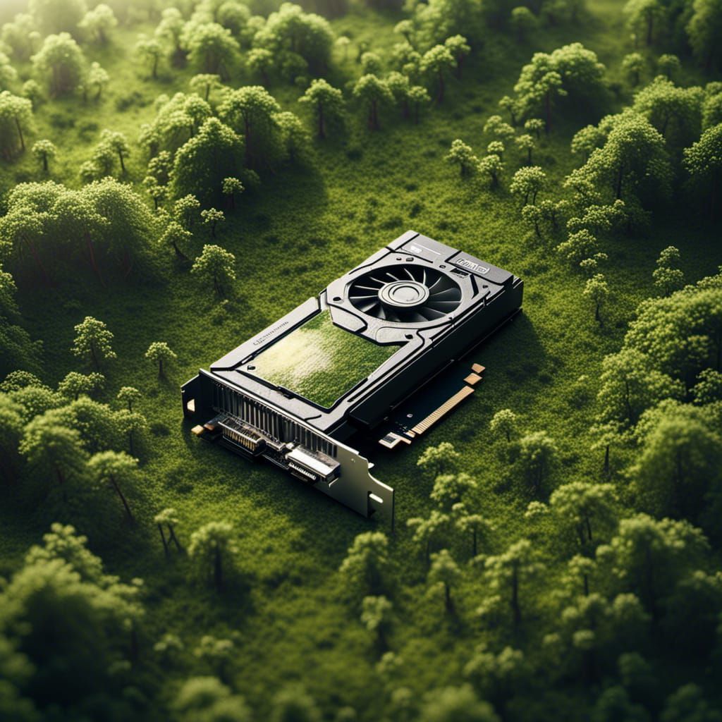 Gigantic Graphics Card in Grassy Field: Hyperrealistic Image