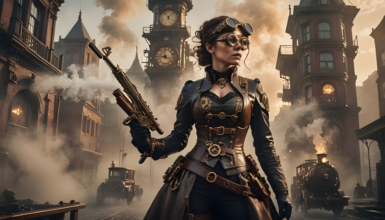 Steampunk Warrior Woman in a Distant World