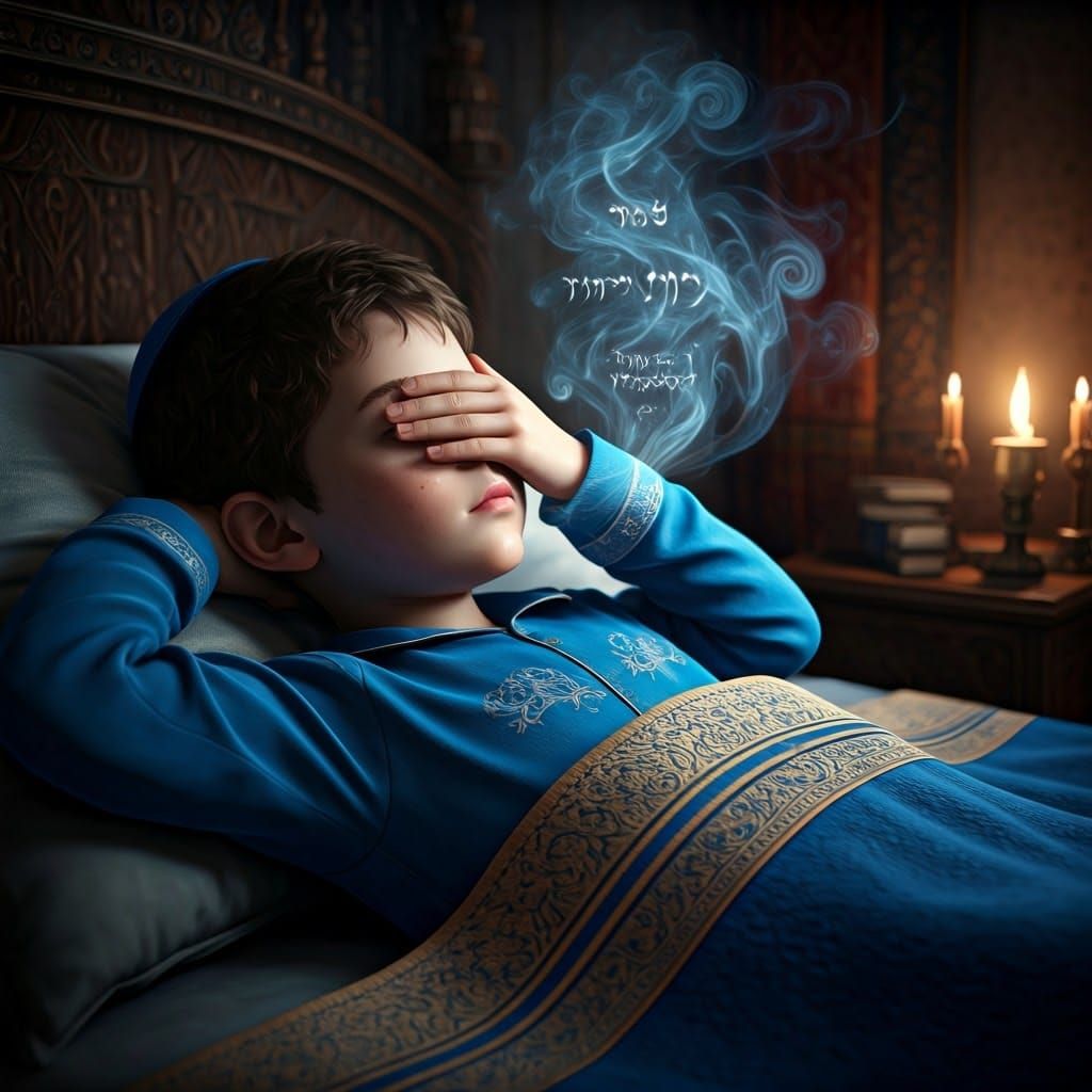 Boy in Blue Pajamas Dreams in Surrealist Style