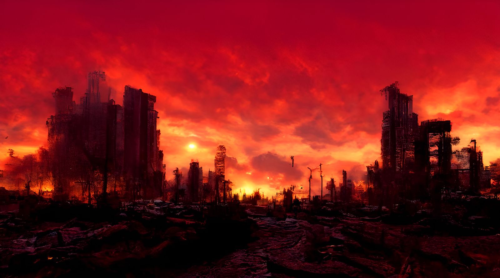 Hyperdetailed Fiery Apocalypse: A Post-Apocalyptic World